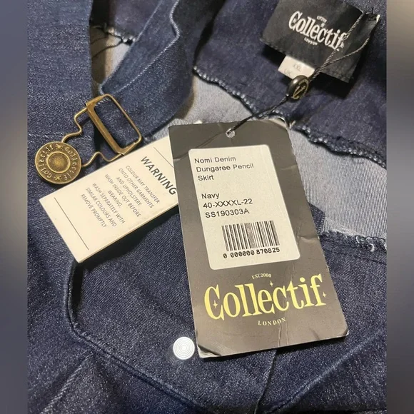 NWT. Collectif London Nomi Denim Dungaree Pencil Skirt. Size 4x. Vintage style. - Picture 4 of 7
